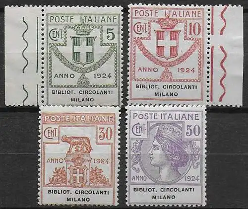 1924 Italia Parastatali Biblioteche Milano 4v. MNH Sassone n. 13/16