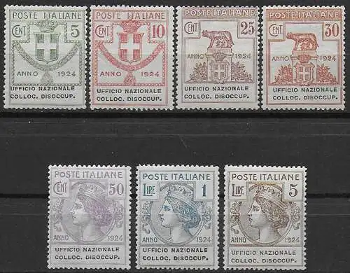 1924 Italia Parastatali Collocamento Disoccupati 7v. MNH Sassone n. 62/68