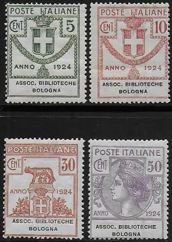 1924 Italia Parastatali Biblioteche Bologna mc 4v. MNH Sassone n. 1/4