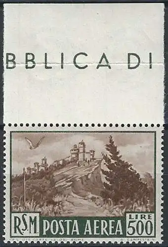 1951 San Marino L. 500 veduta bfa MNH Sass. PA n. 97