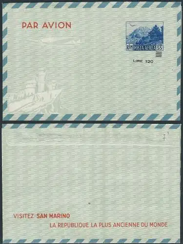 1951 San Marino Aerogramma monte Titano L.120 su L.55 MNH Filagrano A7 var.