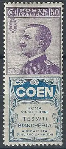 1924-25 Italia Pubblicitari 50c. Coen MNH Sassone n. 10