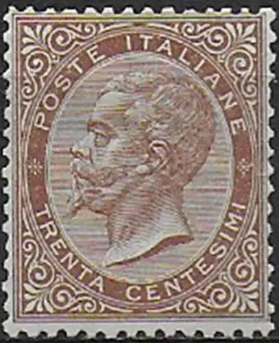 1863-65 Italia VE II 30c. bruno Torino MNH Sassone n. T19