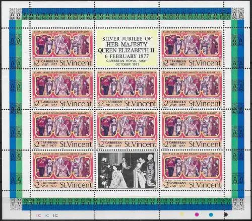 1977 St Vincent Silver Jubilee overprinted $2 MS MNH