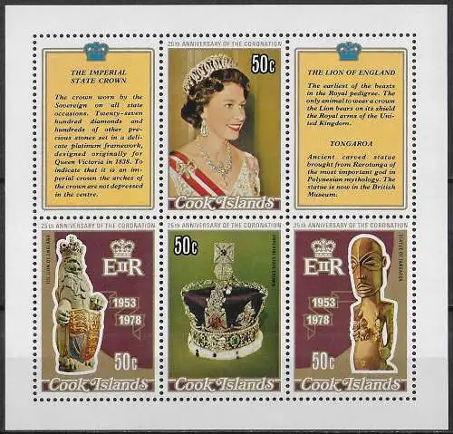 1978 Cook Islands 25th Anniversary of Coronation MNH SG n. MS 601(595)