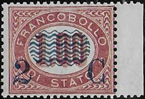 1878 Italia VE II 2C. on L. 1 lacquer Service bf MNH Sassone n. 33