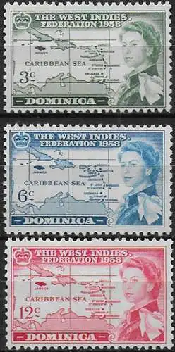 1958 Dominica British Caribbean Federation 3v. MNH SG n. 159/61