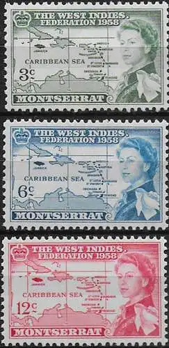 1958 Montserrat British Caribbean Federation 3v. MNH SG n. 150/52