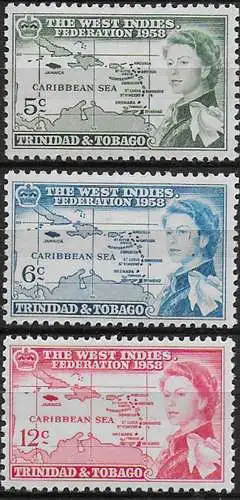 1958 Trinidad and Tobago British Caribbean Federation 3v. MNH SG n. 281/83