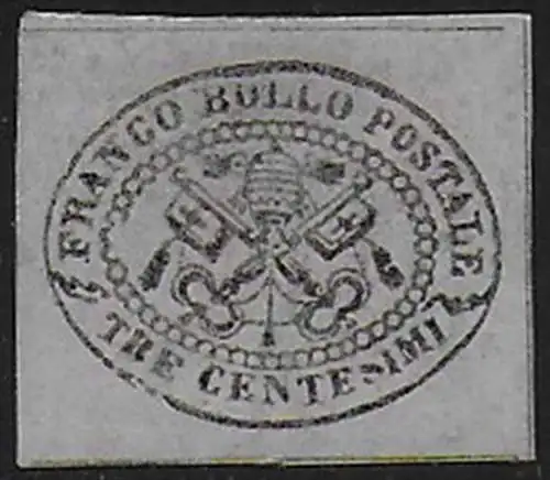 1867 Stato Pontificio 3 c. grey MH Sassone n. 15