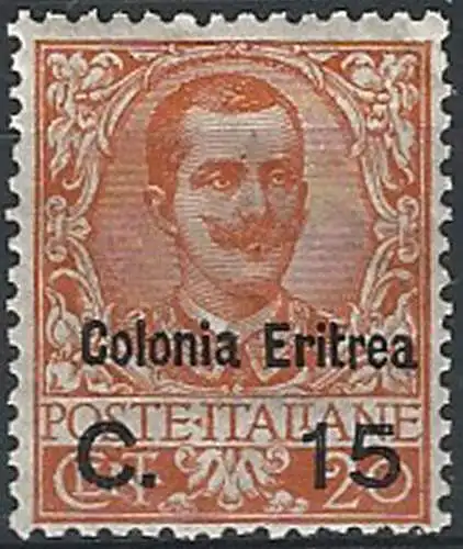 1905 Eritrea VE III 15c. su 20c. arancio MNH Sassone n. 30