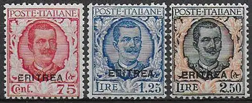 1926 Eritrea VE III 3v. sopr. bc MNH Sassone n. 113/115