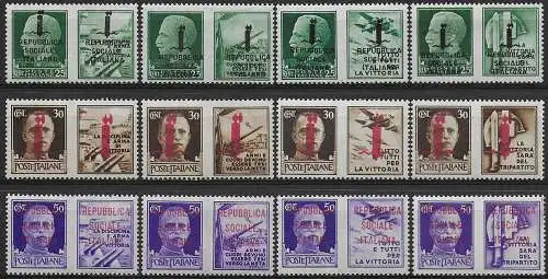 1944 Repubblica Sociale War propaganda Firenze type MNH Sassone n. 37/48