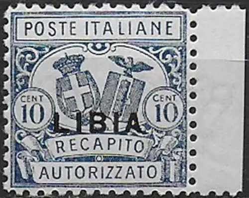 1929 Libia RA Stemmi 10c. azzurro bc. MNH Sassone n. 1