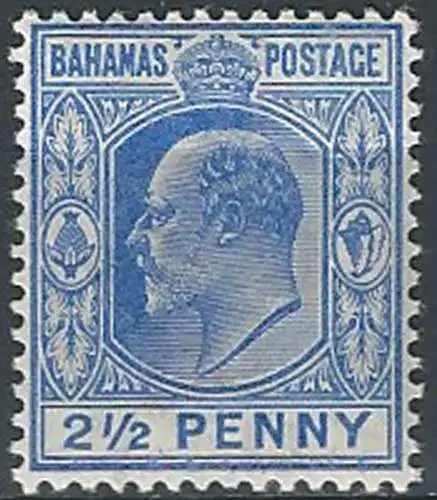 1902 Bahamas Edoardo VII 2 1/2 sloping 2 MNH SG n. 63a