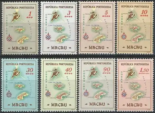 1956 Macao carta geografica 8v. MNH Yvert n. 375/382