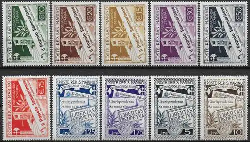 1943 San Marino Stampa 10v. MNH Sassone n. 228/37