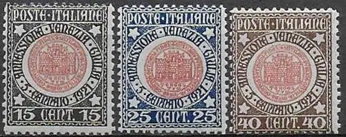 1921 Italia Venezia Giulia 3v. MNH Sassone n. 113/15