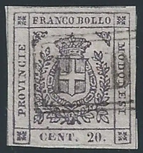 1859 Modena 20c lilla violaceo scuro cancelled Sassone n. 16b euro 3750,00