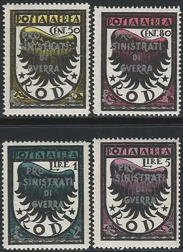 1944 Egeo aerea Pro Sinistrati di guerra 4v. MNH Sassone n. 56/59