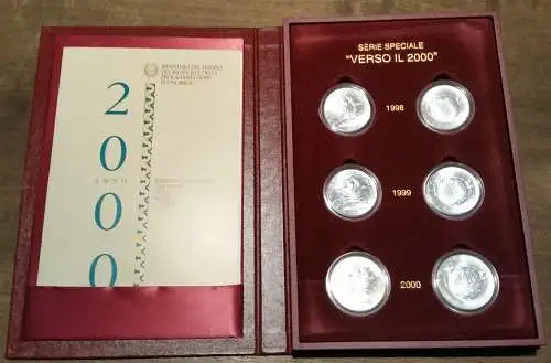 1998-2000 Italia "Verso il 2000" 6 coins FDC-BU unboxed