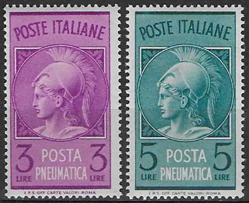 1947 Italia pneumatic mail Minerva 2v. MNH Sassone n. 18/19