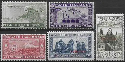 1926 Somalia San Francesco 5v. MNH Sassone n. 81/85