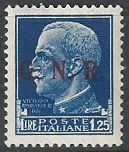 1943 Repubblica Sociale Lire 1,25 G.N.R. Brescia III var MNH Sassone 480/IIIg