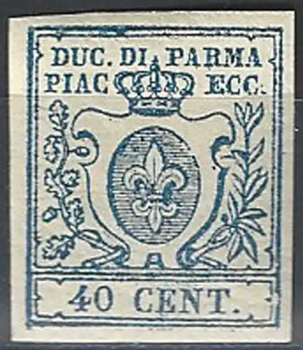 1857 Parma 40c. azzurro scuro MNH Sass n. 11c