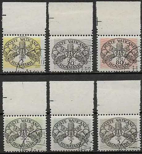 1946 Vaticano segnatasse 6v. cancelled Sass n. 13/18