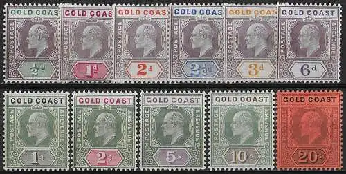 1902 Gold Coast Edoardo VII 11v. MH SG n. 38/48