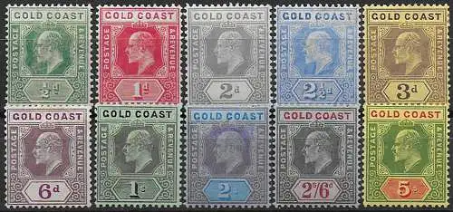 1907-13 Gold Coast Edoardo VII 10v. MH SG n. 59/68