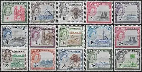 1953-59 Gambia Elizabeth II 15v. MNH SG n. 171/85