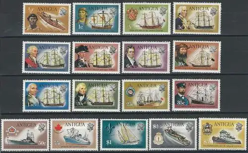 1970-75 Antigua navi 17v. MNH SG n. 269/85