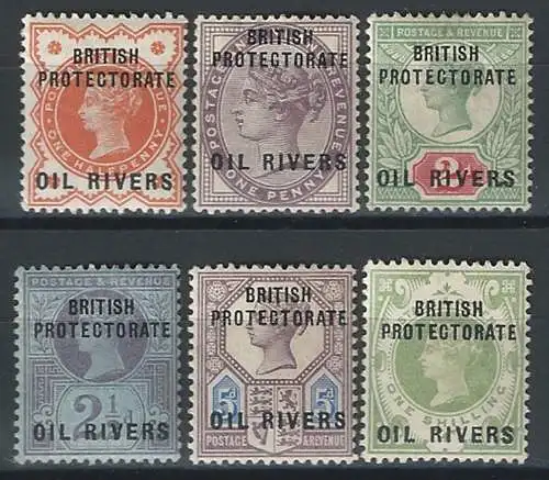 1892-94 Niger Coast Protectorate Oil Rivers 6v. MH SG. n. 1/6