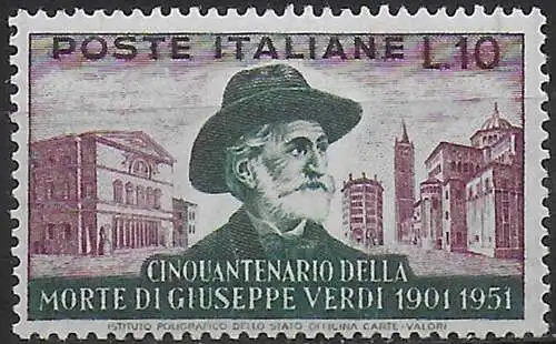 1951 Italia Lire 10 Verdi Wmh CD MNH Sassone n. 677 variety