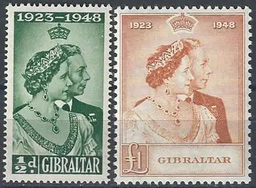 1948 Gibraltar Royal Silver Wedding 2v. MNH SG n. 134/35