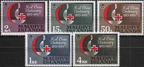 1963 Maldive Islands Red Cross Centenary 5v. MNH SG n. 125/29