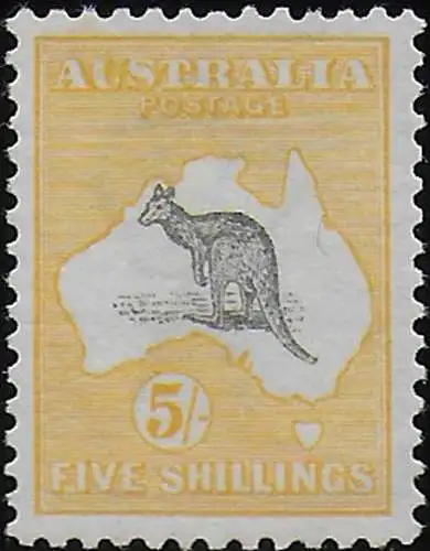 1913 Australia Kamgaroo 5s. grey and yellow MNH SG n. 13