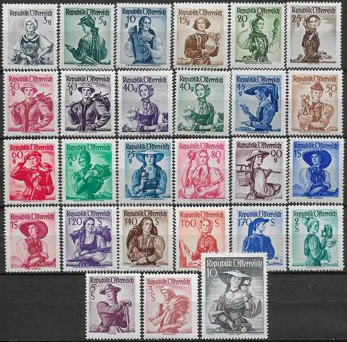 1948-50 Austria costumi regionali 27v. MNH Unificato n. 738A/54A