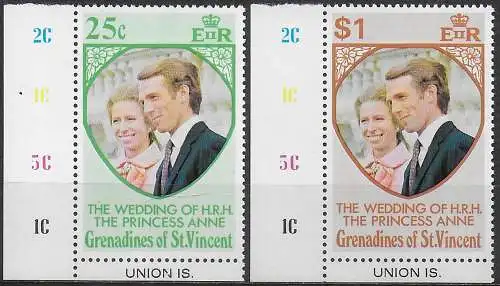 1973 Grenadines of St Vincent Union Isl. Royal wedding 2v. MNH SG. n. 1/2