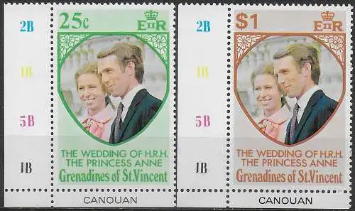 1973 Grenadines of St Vincent Canouan Royal wedding 2v. MNH SG. n. 1/2