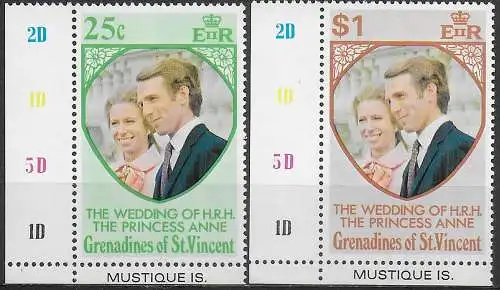 1973 Grenadines of St Vincent Mustique Isl. Royal wedding 2v. MNH SG. n. 1/2