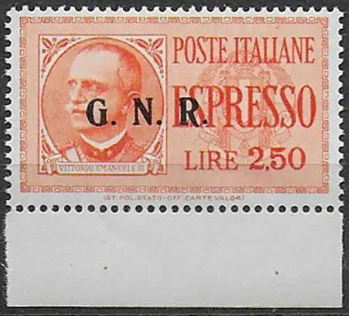 1943 Repubblica Sociale Espressi Lire 2,50 var bf MNH Sassone n. 20/IIIn