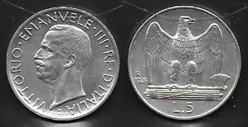 1928 Italia VE III Lire 5 Aquilotto in argento SPL