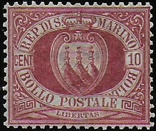 1899 San Marino Coat of Arms 10c. bc MNH Sassone n. 28