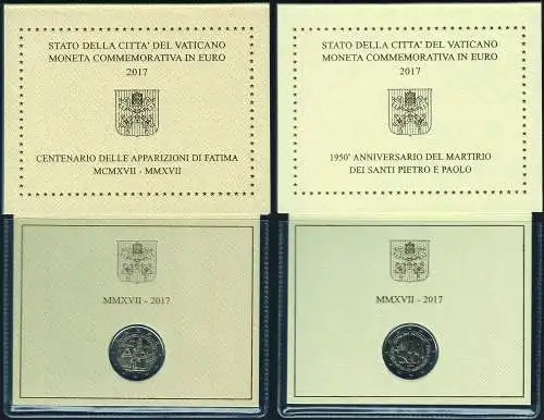 2017 Vaticano Fatima + Pietro e Paolo euro 2,00 FDC - BU in folder