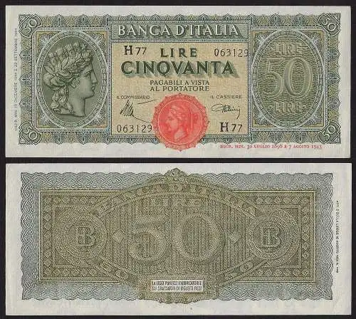 1944 Lire 50 FDS Italia turrita Rif BI 265 Alfa