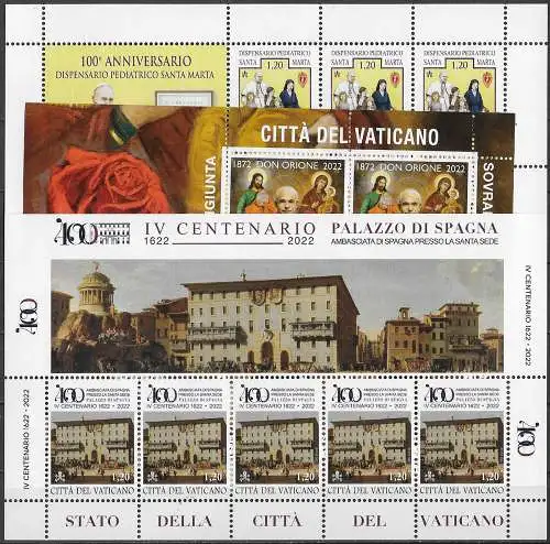 2022 Vaticano complete year mini-sheet 3MS MNH