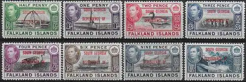 1944 Falkland Islands Dependencies of South Georgia 8v. MNH SG. n. B1/8